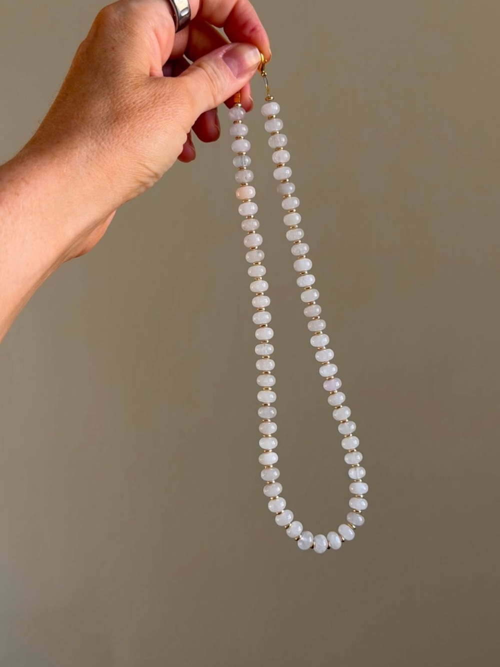 Handmade White Opal Beaded Necklace
